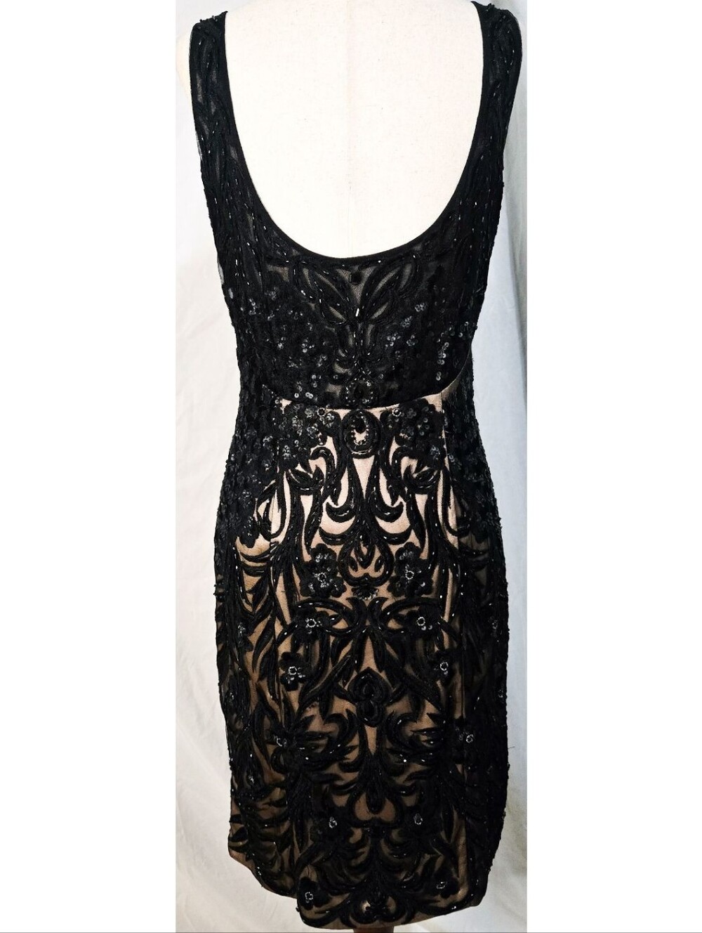 Sue Wong Nocturne Vintage Beaded Sequin Sheath Dress Black Beige Mesh Lace - Picture 2 of 4